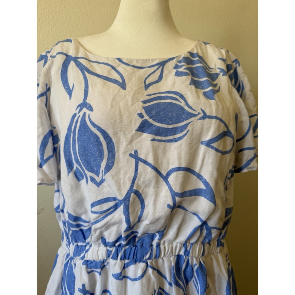 Lane Bryant Womens Plus Size 22 Blue White Floral Linen Fit Flare Dress Boatneck - Picture 6 of 16